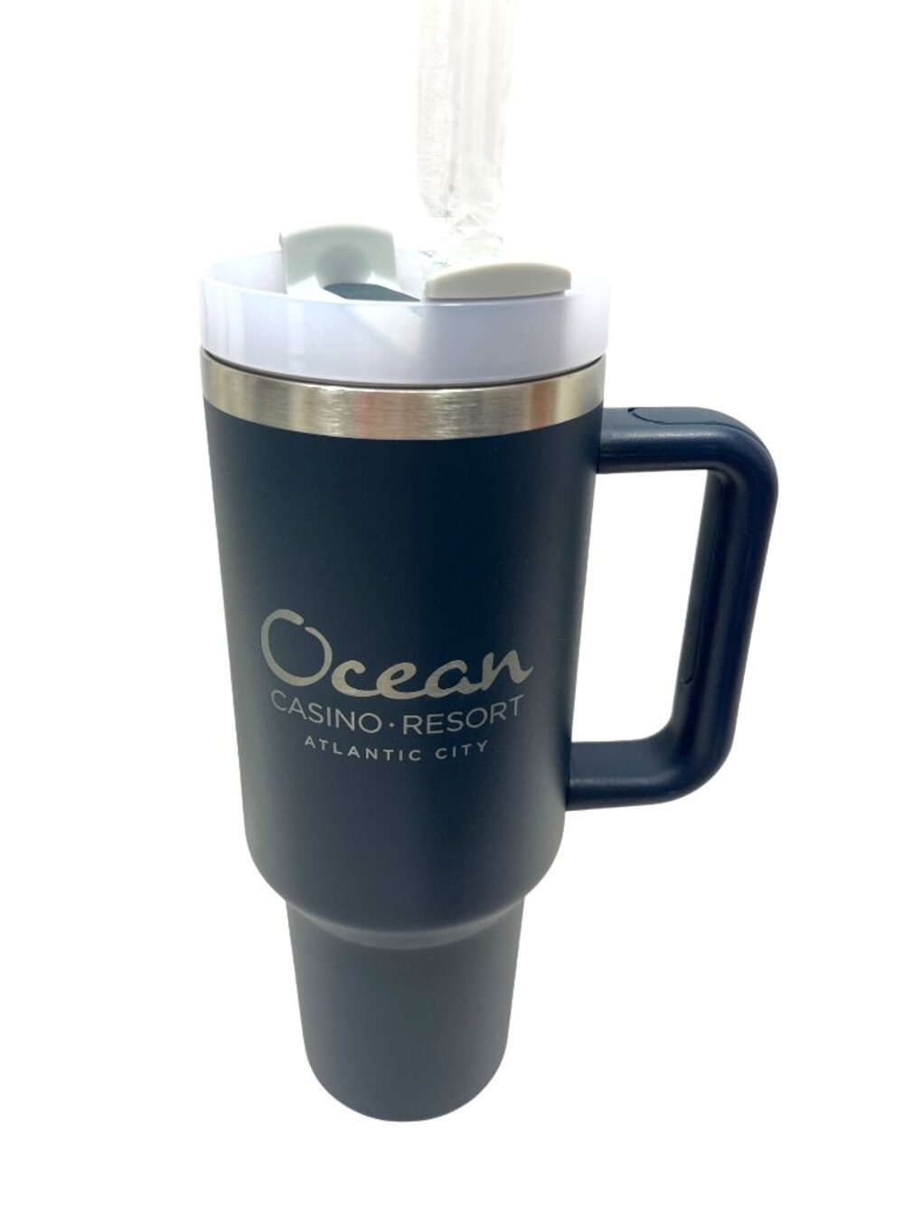 Ocean Casino Resort Tumbler W/Handle & Straw 20oz Insulated Stainless Steel Blue